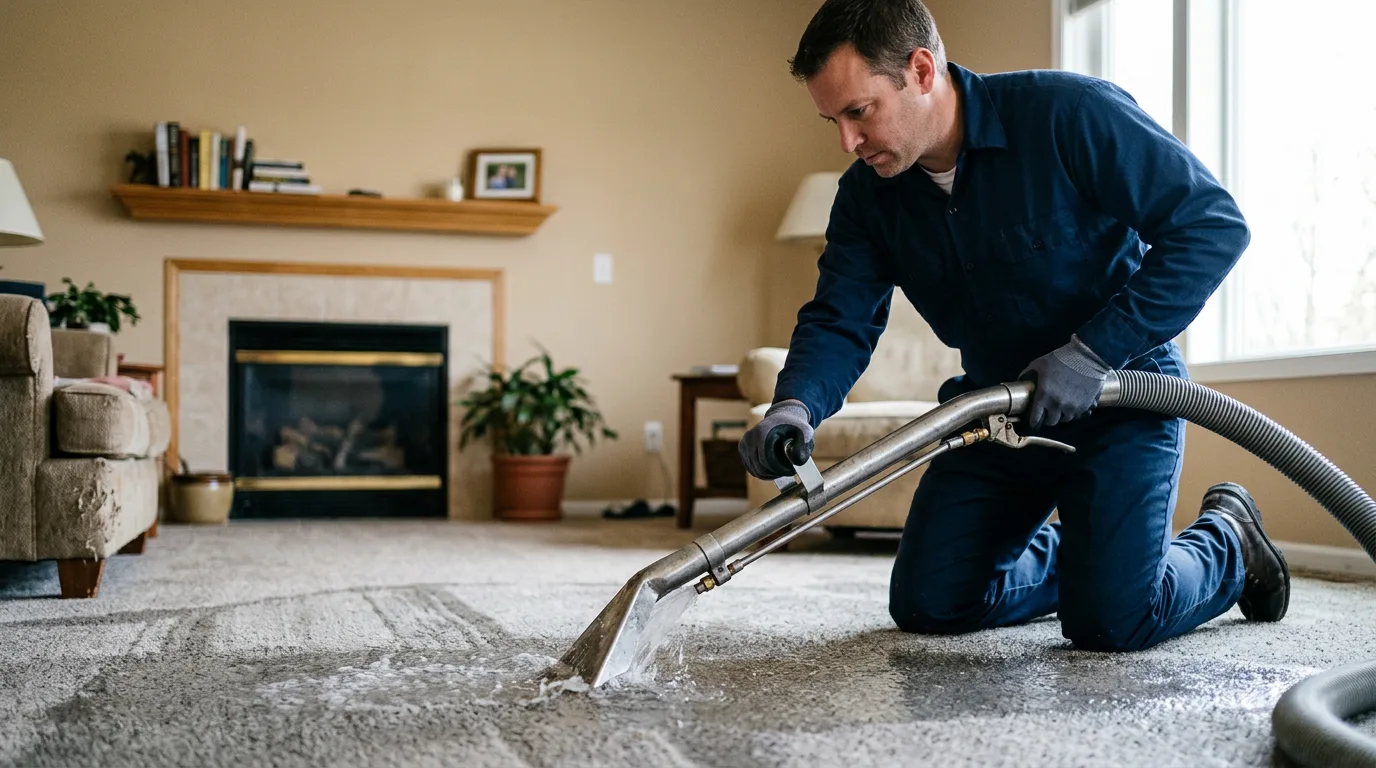 Water damage restoration technician working near Jasper, IN